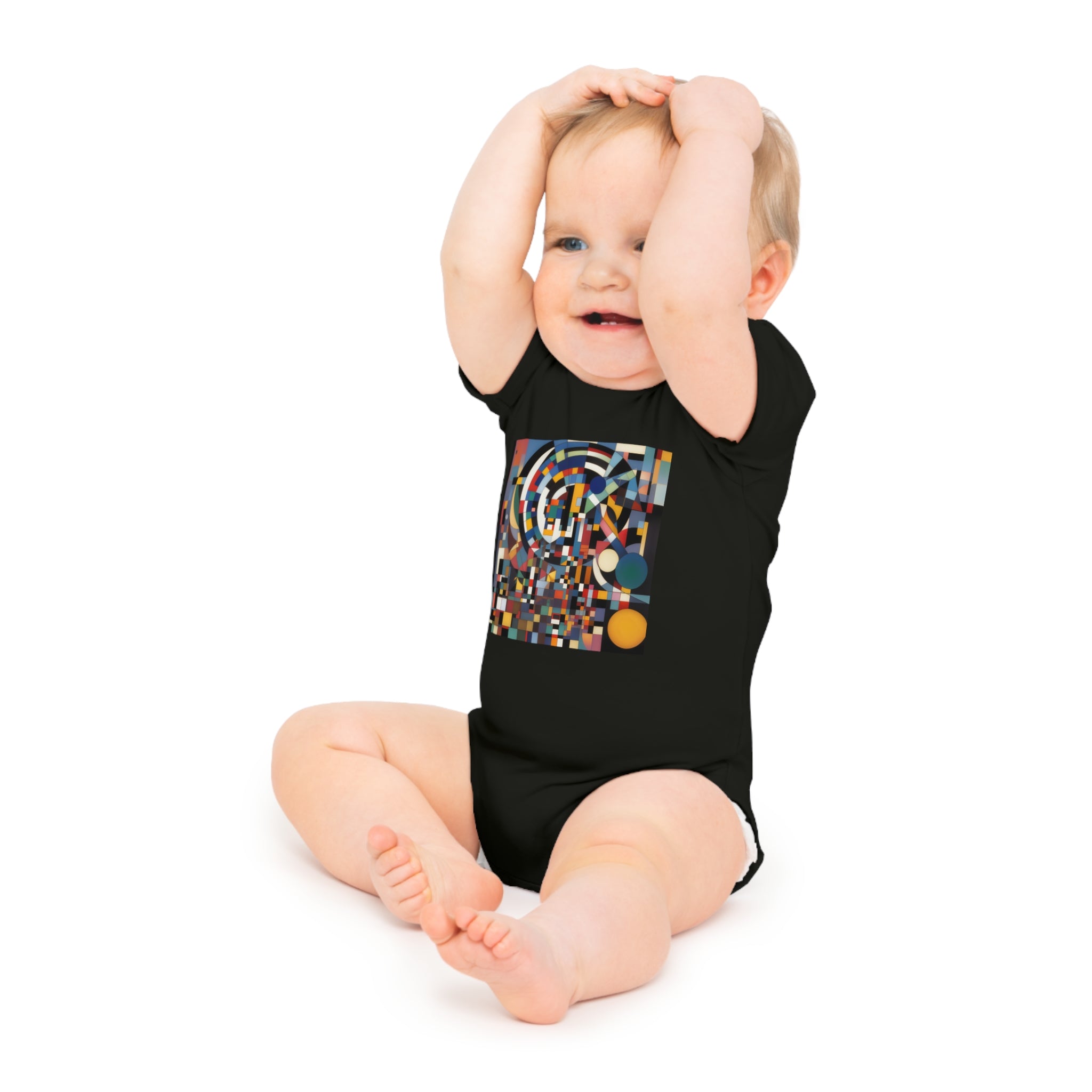 Abstract Reverie #9 baby onesie â€” indigo blush amber swirls, soft cotton, JB Studio â€” view 23