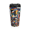 Abstract Reverie #9 travel mug â€” dreamy color-wave abstract on stainless steel, JB Studio