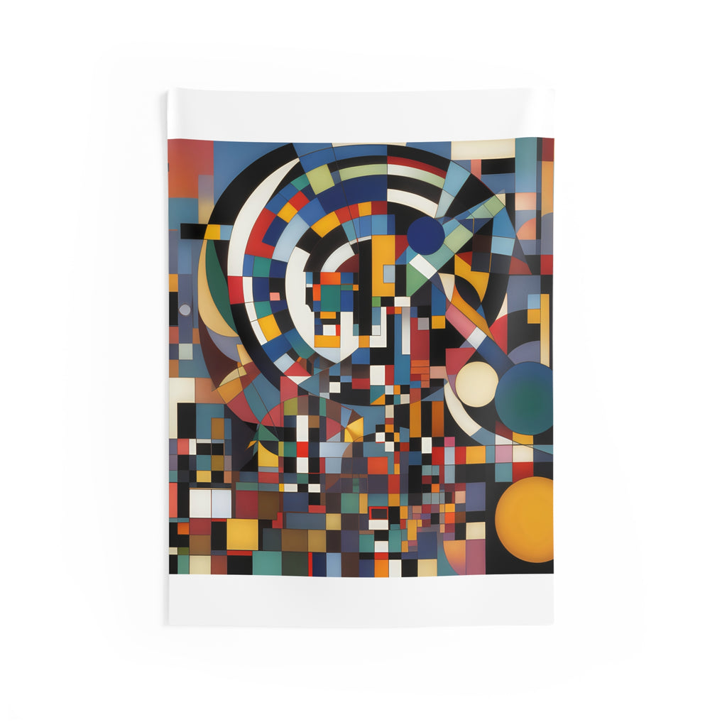 Abstract Reverie #9 wall tapestry â€” dreamy indigo gold abstract composition on woven fabric, JB Studio