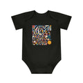 Abstract Reverie #9 baby onesie â€” indigo blush amber swirls, soft cotton, JB Studio â€” lifestyle in-room view