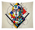 Abstract Synthesis wall tapestry â€” bold geometric color shapes on woven polyester fabric, JB Studio