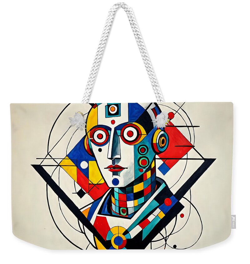 Abstract Synthesis weekender tote bag â€” bold geometric color print on durable canvas, JB Studio