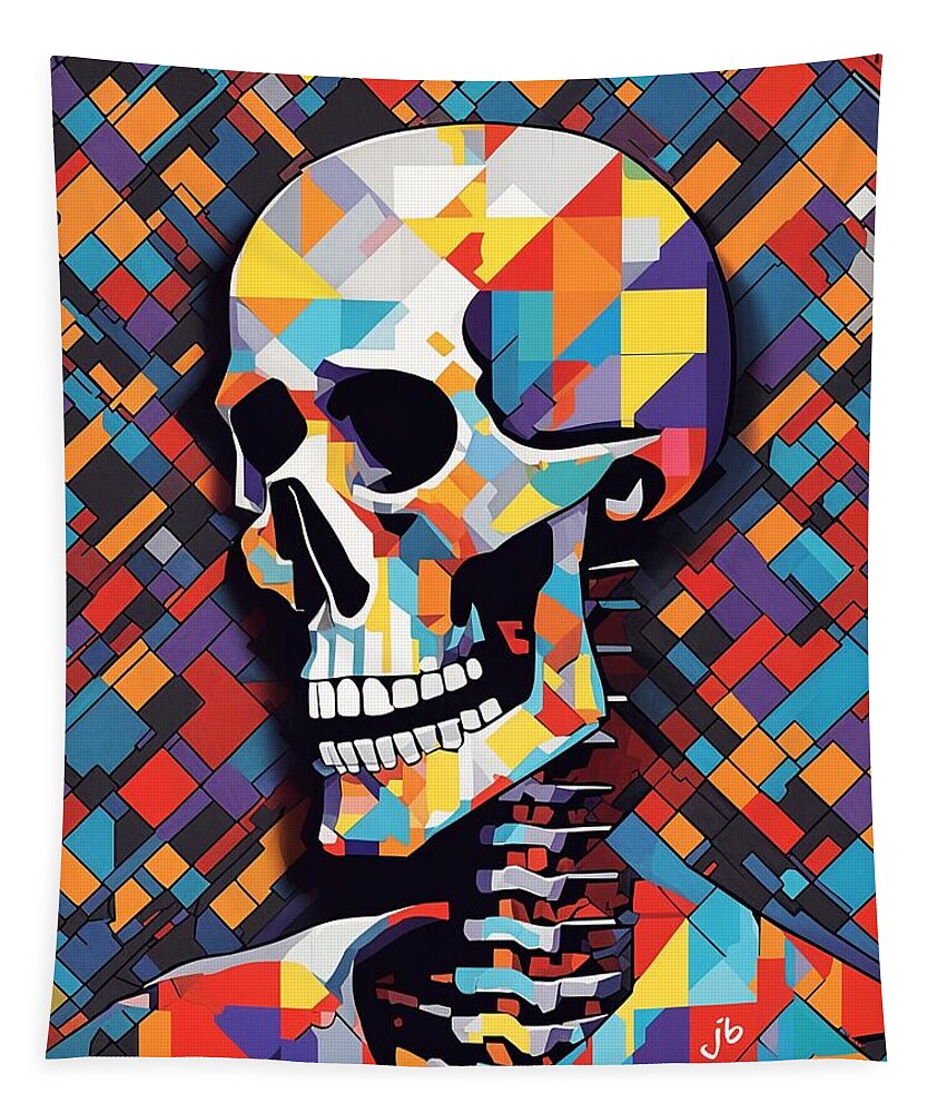 Alive in Spectrum wall tapestry â€” joyful full-spectrum color explosion on woven fabric, JB Studio