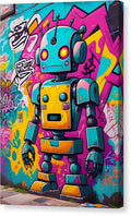 Circuit Splendor canvas wall art â€” electric cyan and magenta android mosaic, gallery wrap, JB Studio