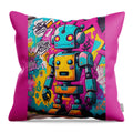 Circuit Splendor throw pillow â€” electric cyan android mosaic print, soft polyester, JB Studio