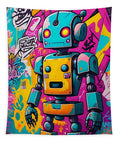 Circuit Splendor wall tapestry â€” electric cyan magenta android mosaic on woven fabric, JB Studio