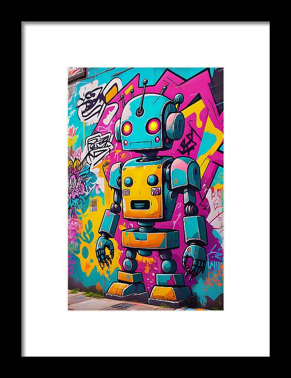 Circuit Splendor framed wall art â€” neon android mosaic in slim black frame, shatter-resistant, JB Studio â€” view 8