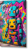 Circuit Splendor metal wall art â€” luminous cyan android mosaic on brushed aluminum, float mount, JB Studio