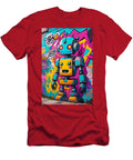 Circuit Splendor graphic tee â€” electric cyan neon android mosaic DTG print on unisex cotton, JB Studio