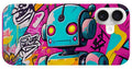 Circuit Splendor phone case â€” electric cyan neon android mosaic on slim protective shell, JB Studio â€” view 9