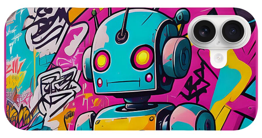Circuit Splendor phone case â€” electric cyan neon android mosaic on slim protective shell, JB Studio â€” view 9