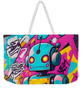 Circuit Splendor weekender tote bag â€” neon android mosaic print, large format, reinforced straps, JB Studio