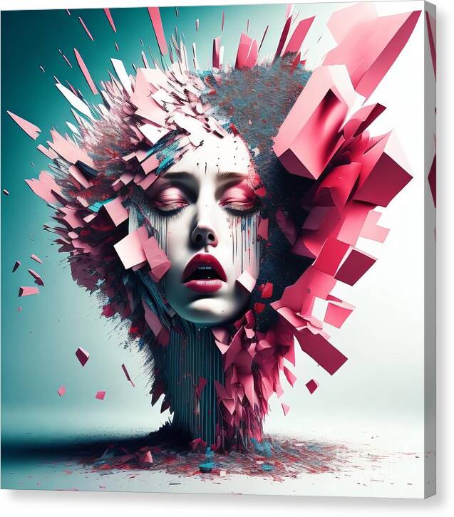 Fragmented Beauty canvas wall art â€” vivid mosaic portrait in color shard pattern, gallery wrap, JB Studio