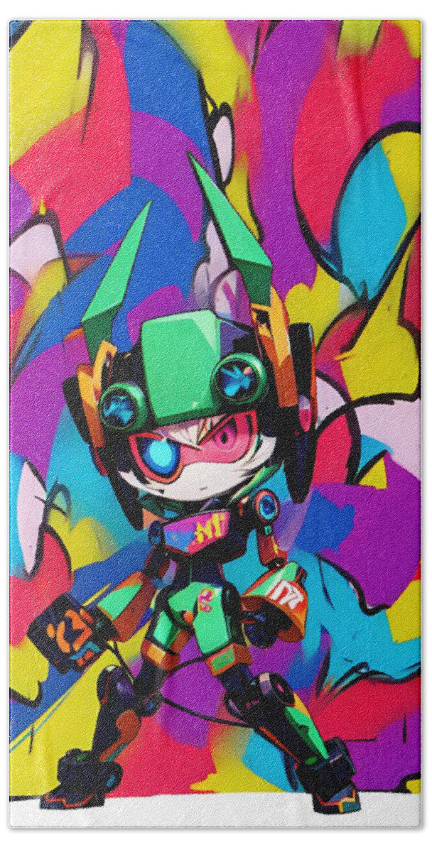 Peppy Pixelbot Beach Towel by JB Studio â€” main product image