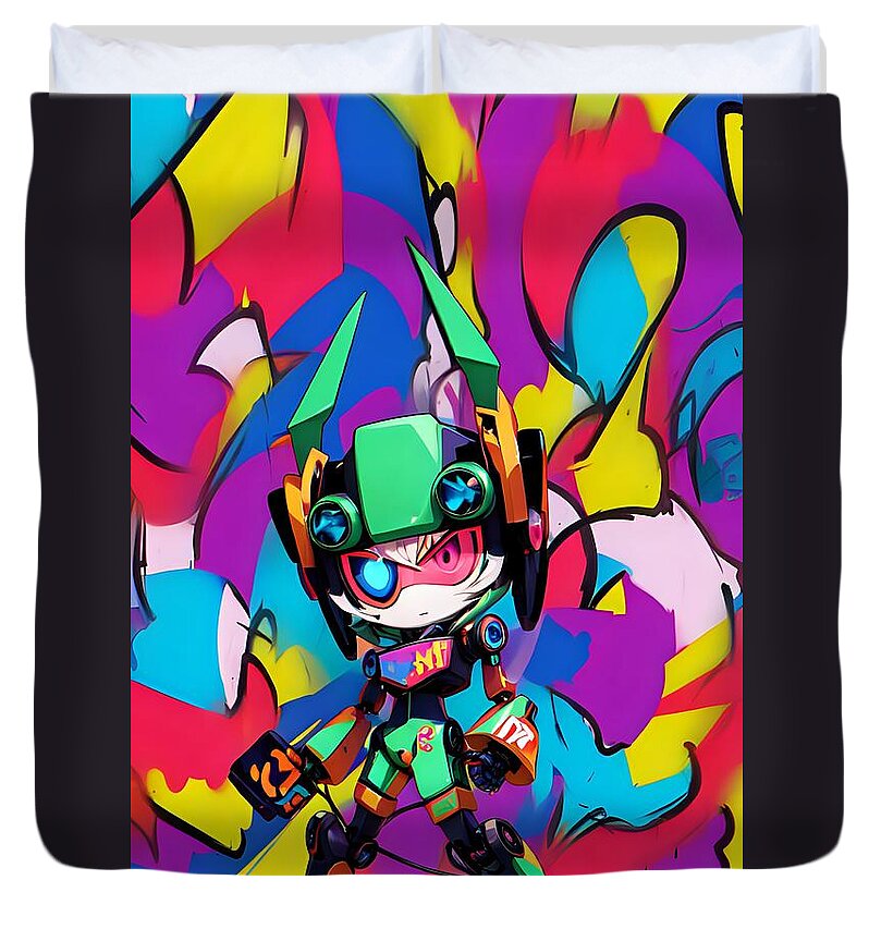 Peppy Pixelbot Duvet Cover by JB Studio â€” main product image