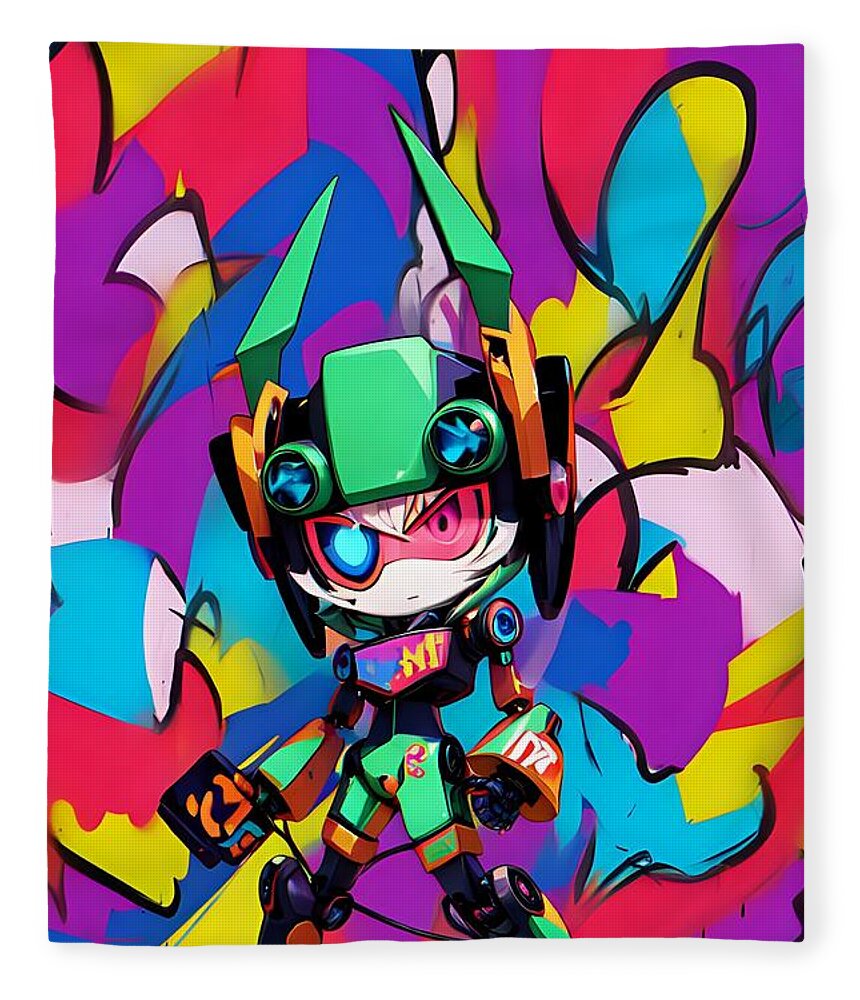 Peppy Pixelbot Throw Blanket by JB Studio â€” main product image
