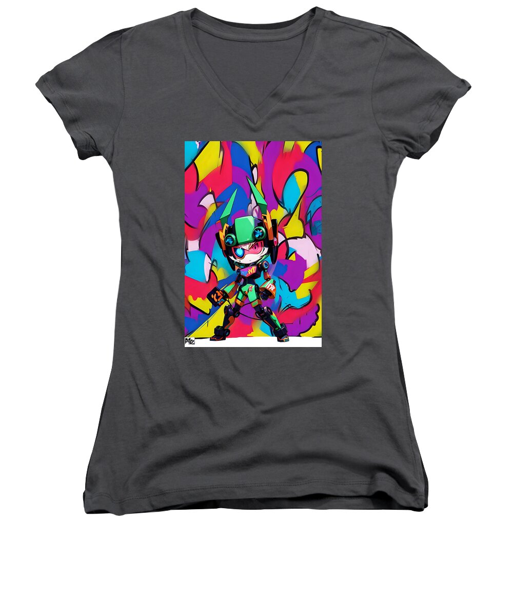 Peppy Pixelbot Women's V-Neck T-Shirt by JB Studio â€” main product image