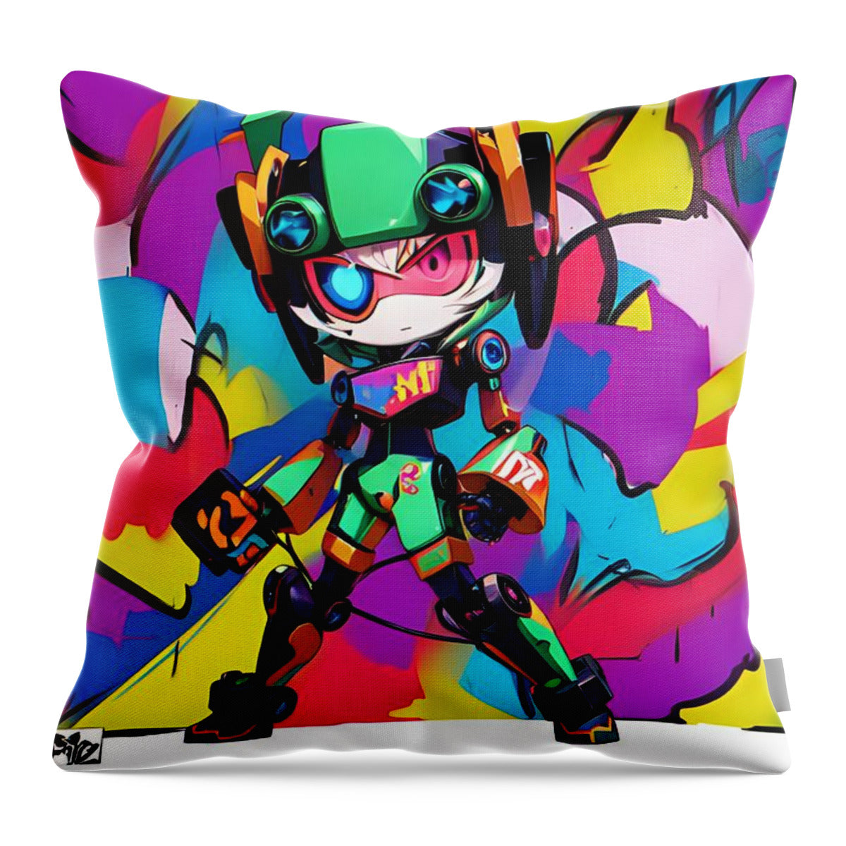 Peppy Pixelbot Throw Pillow by JB Studio â€” main product image