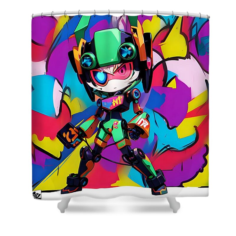 Peppy Pixelbot Shower Curtain by JB Studio â€” main product image