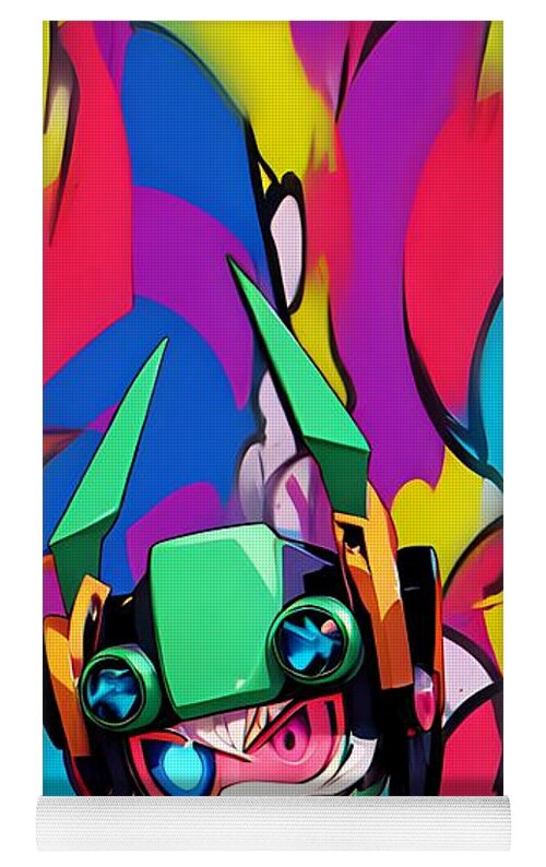 Peppy Pixelbot Yoga Mat by JB Studio â€” lifestyle in-room view