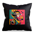 Synthosis throw pillow â€” sculptural geometric color planes both sides, soft polyester, JB Studio