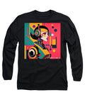 Synthosis long sleeve graphic tee â€” sculptural geometric color print on unisex cotton, JB Studio