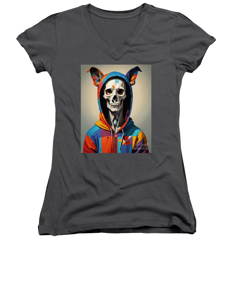 Technicolor Skull Women's V-Neck T-Shirt by JB Studio â€” main product image